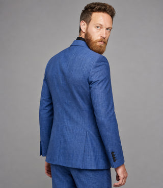 Men's Cotton Plaid Blue 2 Piece Suit Back - Suit Heritage