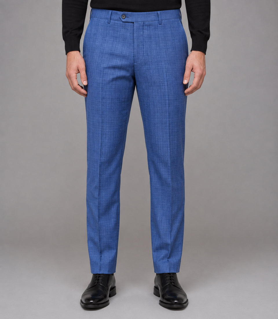 Men's Cotton Plaid Blue 2 Piece Suit Pant - Suit Heriatage