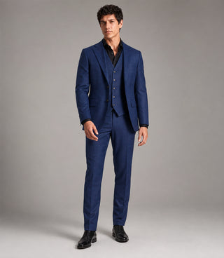 Men's Cotton Plaid Blue 3 Piece Suit - Suit Heritage