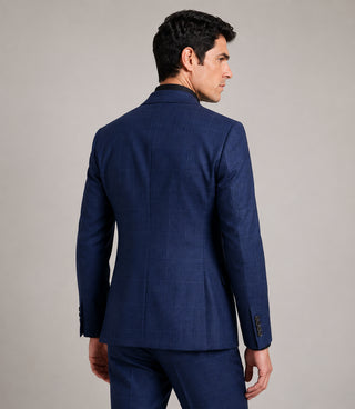 Men's Cotton Plaid Blue 3 Piece Suit Back - Suit Heritage