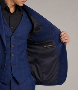 Men's Cotton Plaid Blue 3 Piece Suit Inner - Suit Heritage
