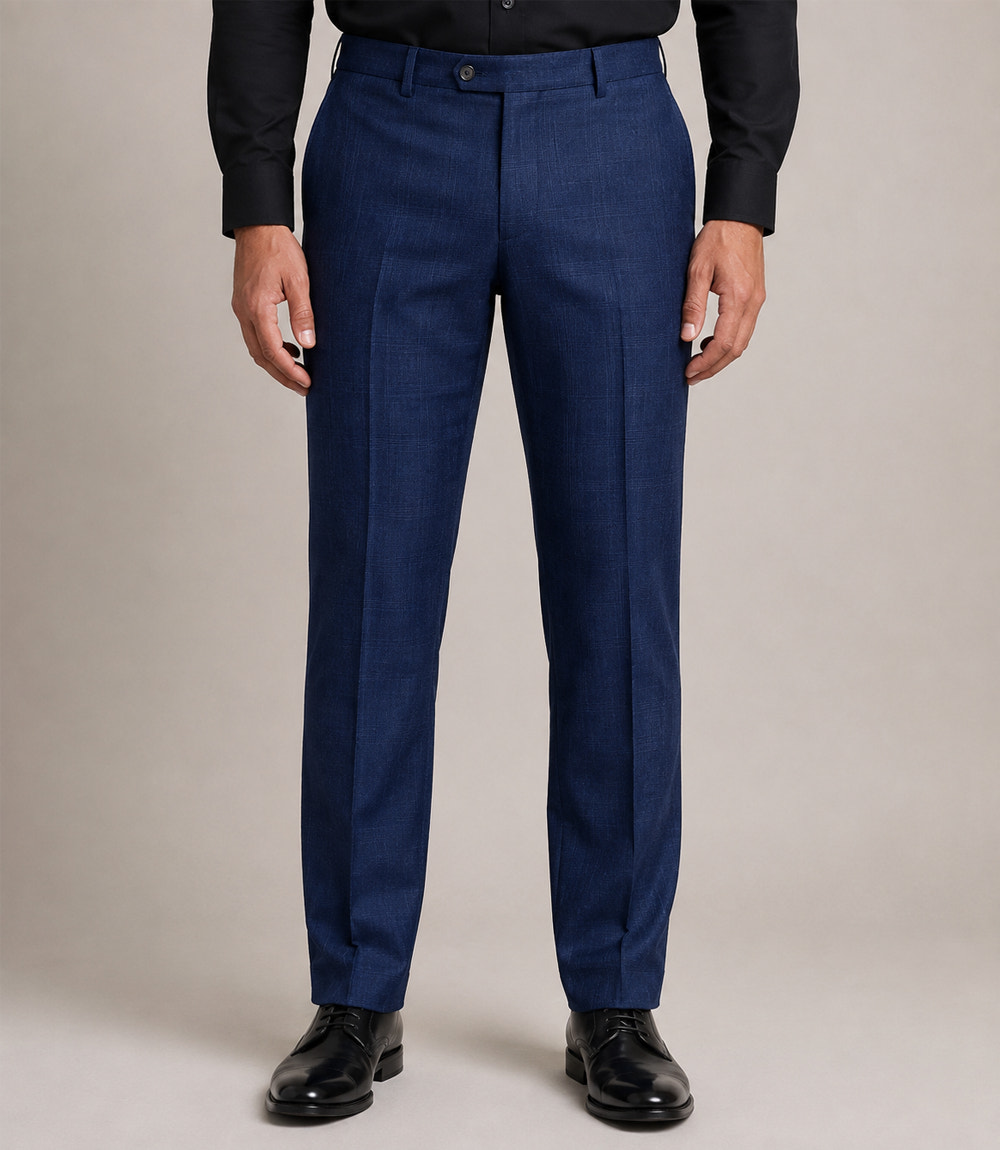 Men's Cotton Plaid Blue 3 Piece Suit Pant - Suit Heritage