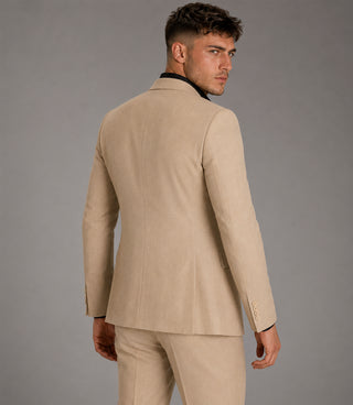 Men's Cotton Solid Beige 3 Piece Suit Back - Suit Heritage