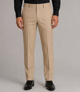 Men's Cotton Solid Beige 3 Piece Suit Pant - Suit Heritage