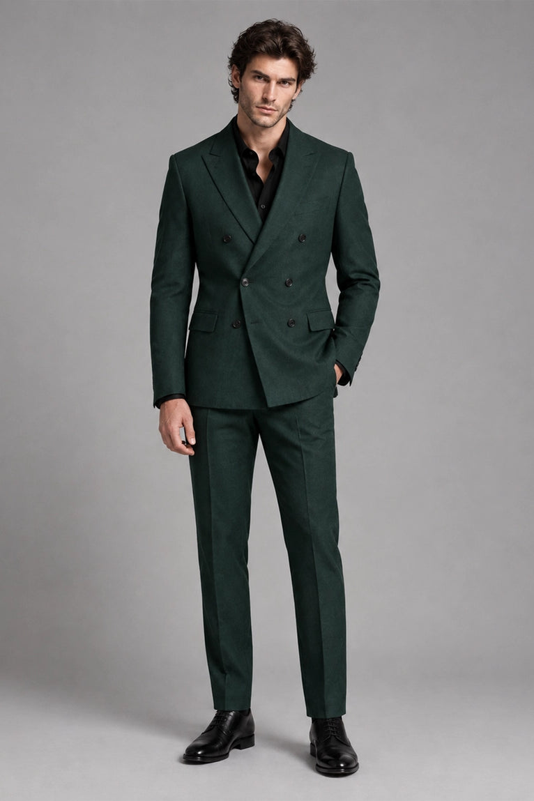 Men's Cotton Solid Dark Green 2 Piece Suit -  Suit Heritage