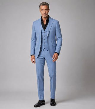 Men's Cotton Solid Light Blue 3 Piece Suit - Suit Heritage