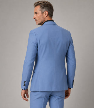 Men's Cotton Solid Light Blue 3 Piece Suit Back - Suit Heritage