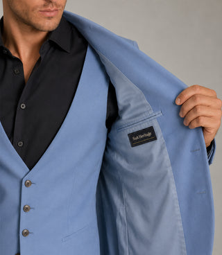 Men's Cotton Solid Light Blue 3 Piece Suit Inner - Suit Heritage