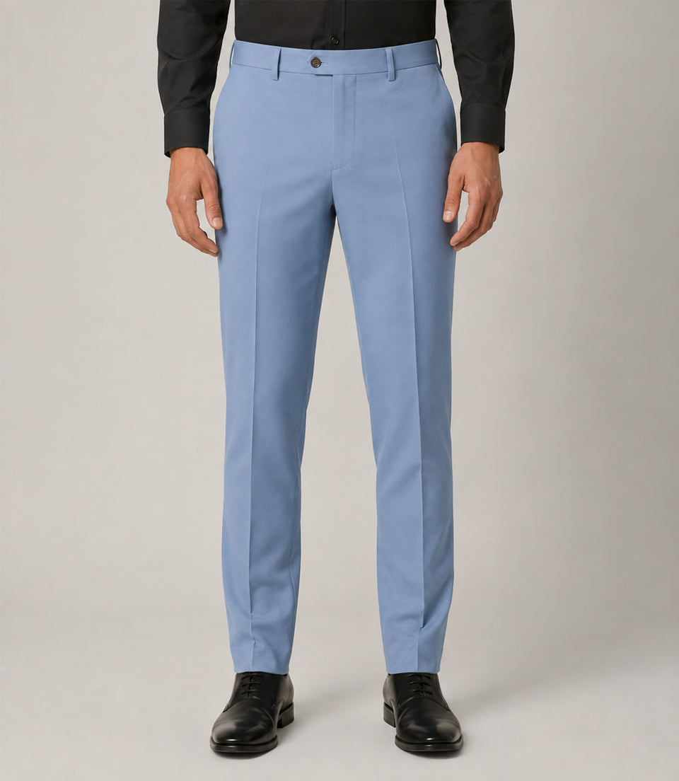 Men's Cotton Solid Light Blue 3 Piece Suit Pant - Suit Heritage