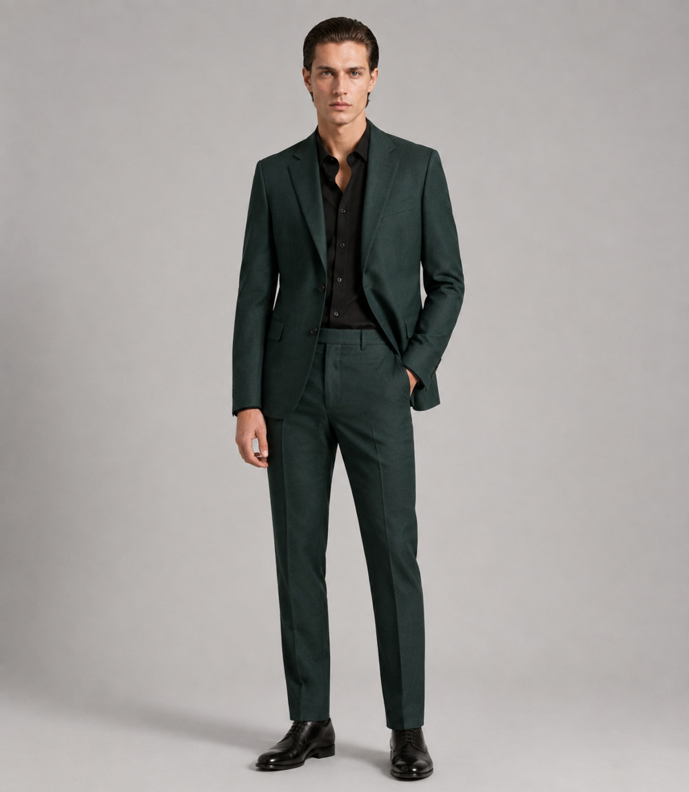 Men's Cotton Textured Dark Green 2 Piece Suit - Suit Heritage