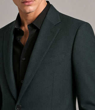 Men's Cotton Textured Dark Green 2 Piece Suit Closeup - Suit Heritage
