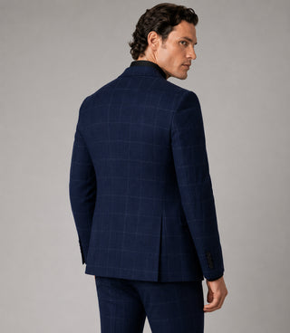 Men's Cotton Windowpane Navy 3 Piece Suit Back - Suit Heritage
