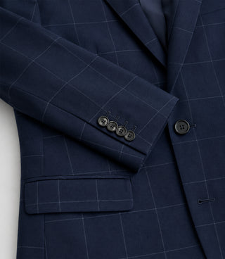 Men's Cotton Windowpane Navy 3 Piece Suit Fabric - Suit Heritage