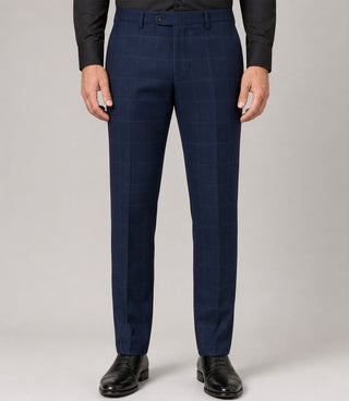 Men's Cotton Windowpane Navy 3 Piece Suit Pant - Suit Heritage
