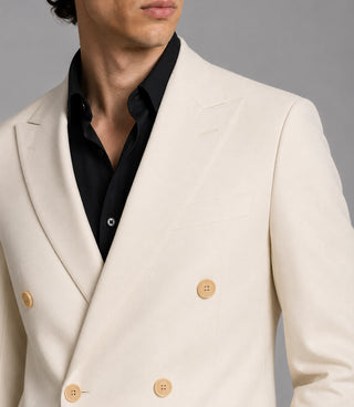 Men's Cream Double Breasted 2 Piece Closeup - Suit Heritage