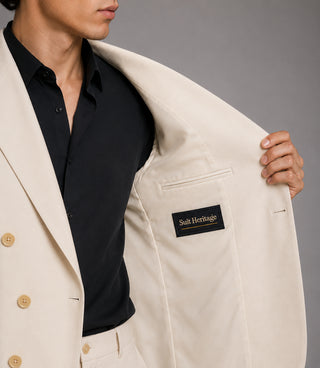 Men's Cream Double Breasted 2 Piece Inner - Suit Heritage