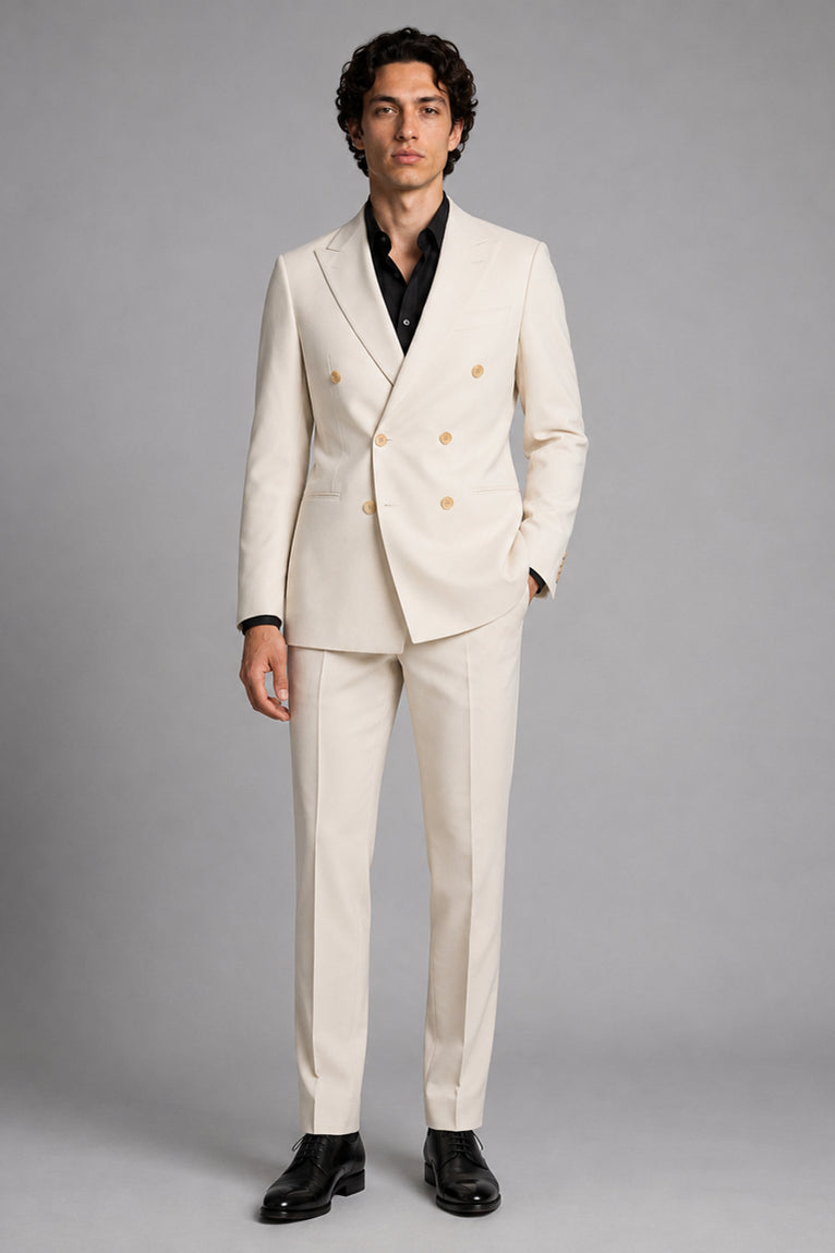 Men's Cream Double Breasted 2 Piece Suit - Suit Heritage
