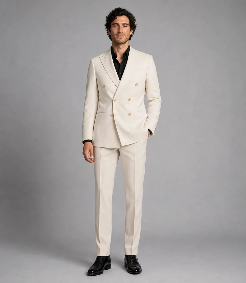 Men's Cream Double Breasted 2 Piece Suit -  Suit Heritage