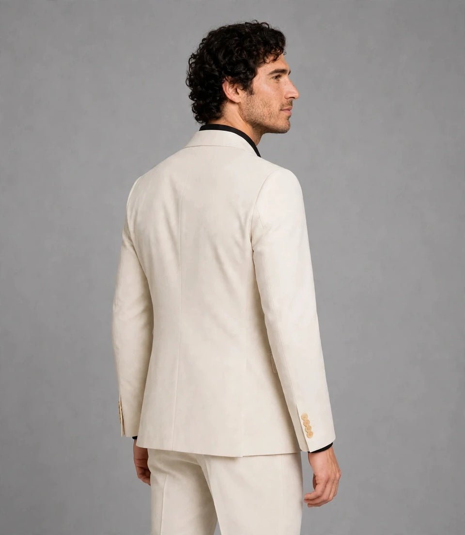 Men's Cream Double Breasted 2 Piece Suit Back  -  Suit Heritage