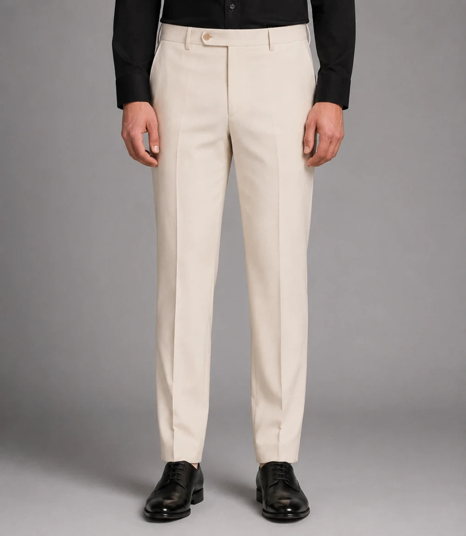 Men's Cream Double Breasted 2 Piece Suit Pant  -  Suit Heritage
