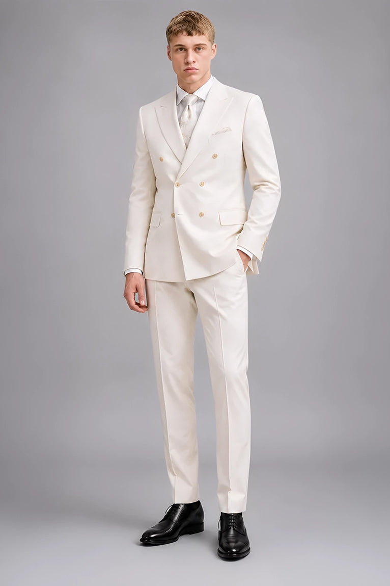 Men's Cream Double Breasted Wedding 3 Piece Suit - Suit Heritage