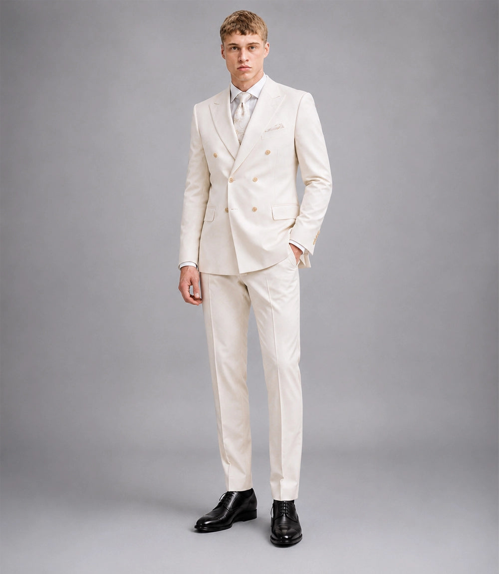 Men's Cream Double Breasted Wedding 3 Piece Suit  -  Suit Heritage