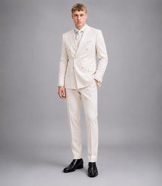 Men's Cream Double Breasted Wedding 3 Piece Suit  -  Suit Heritage