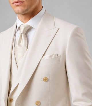 Men's Cream Double Breasted Wedding 3 Piece Suit Closeup -  Suit Heritage