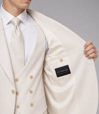 Men's Cream Double Breasted Wedding 3 Piece Suit Inner -  Suit Heritage