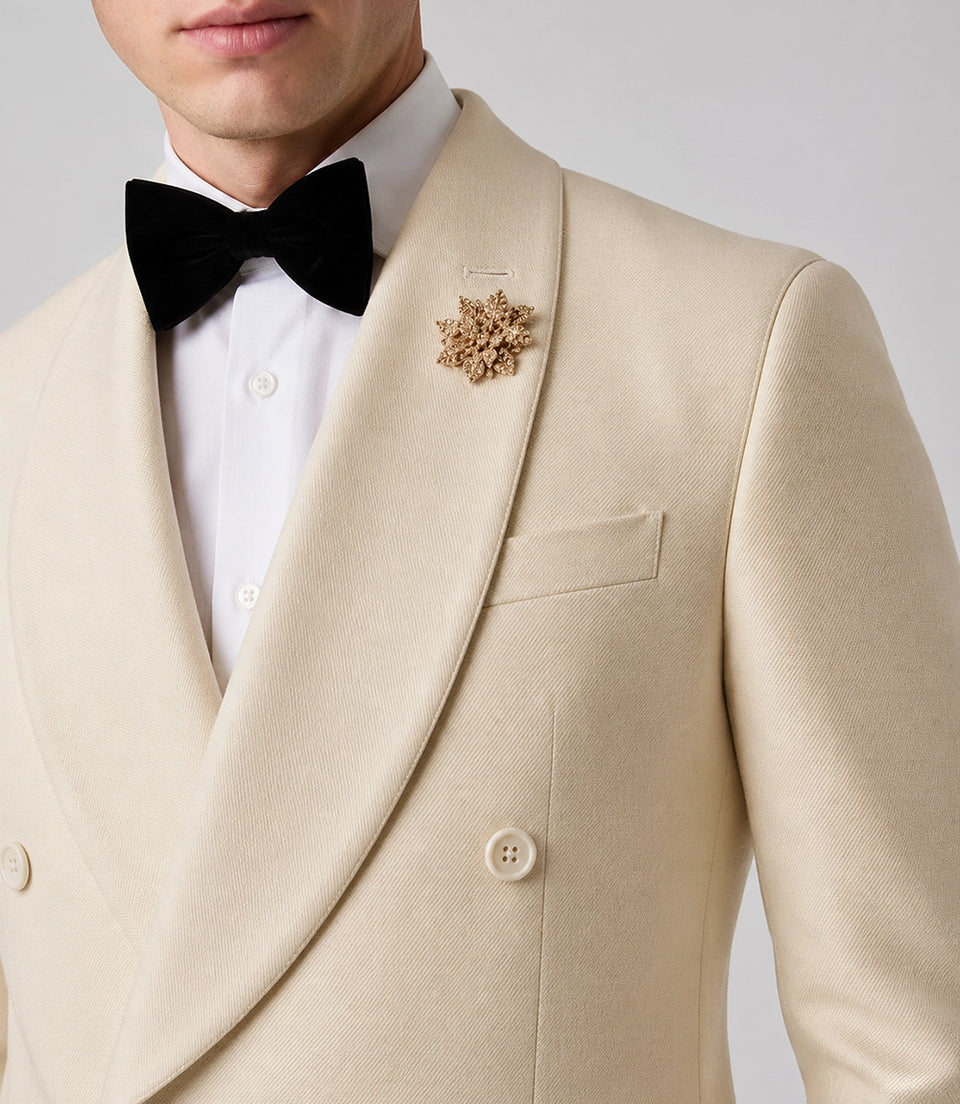 Men's Cream Groomsmen Wedding Suit Closeup  -  Suit Heritage