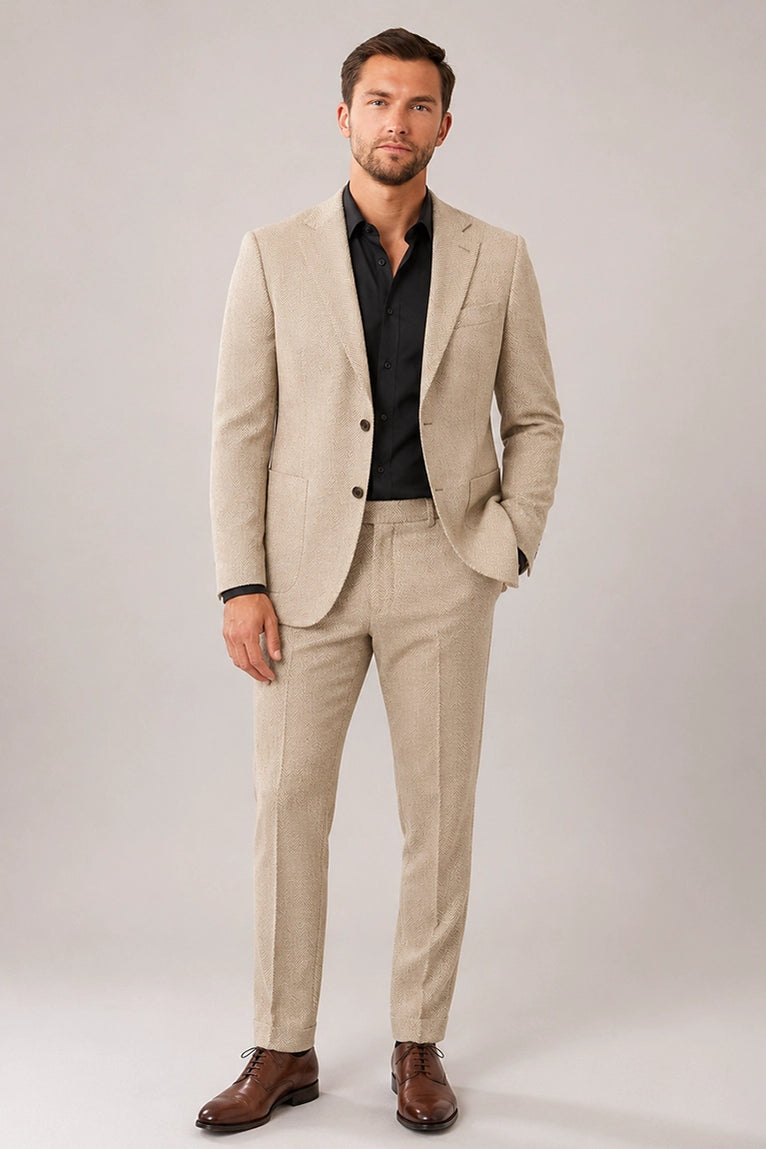 Men's Cream Herringbone Chevron Waves Suit - Suit Heritage