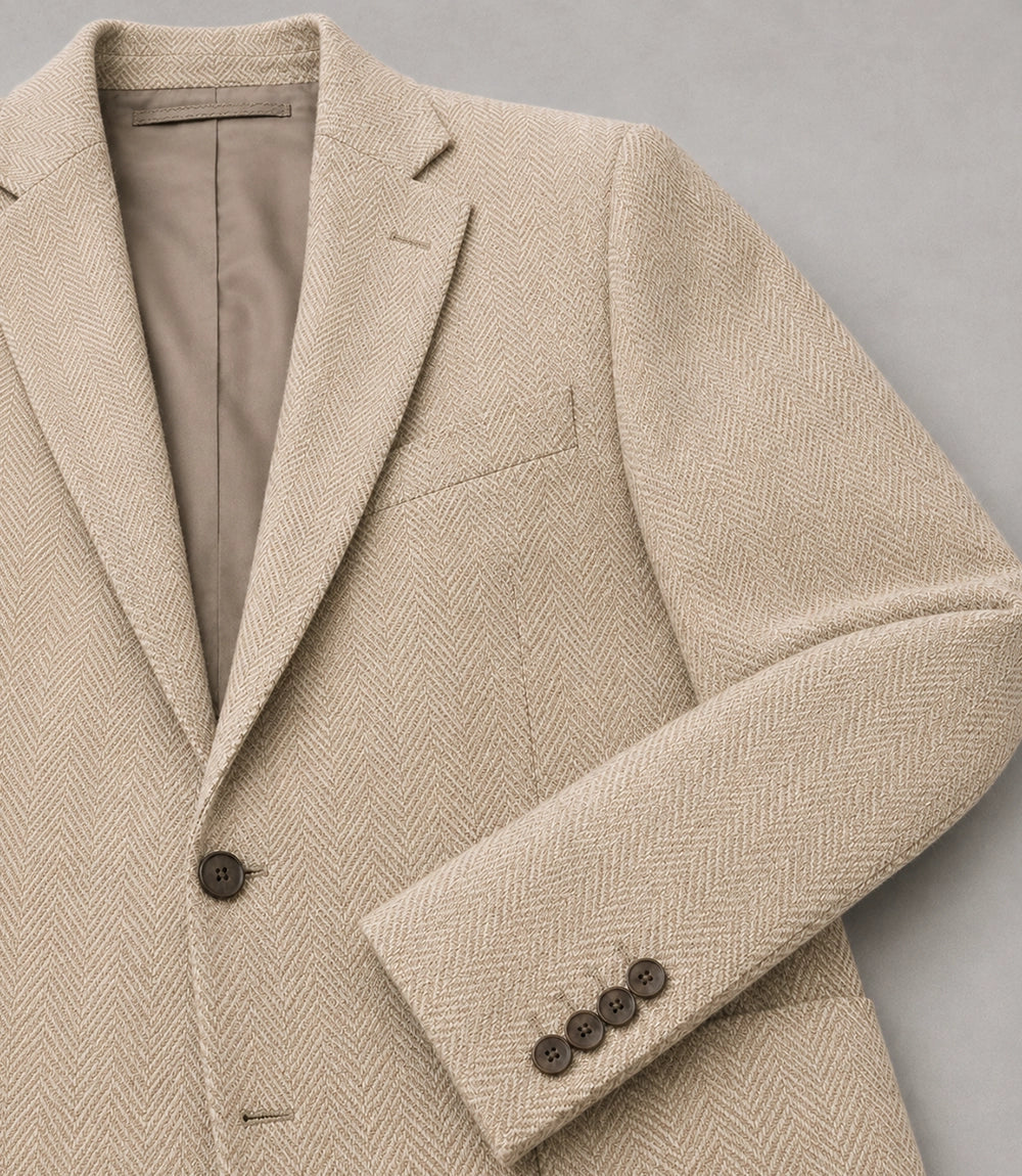 Men's Cream Herringbone Chevron Waves Suit Blazer - Suit Heritage