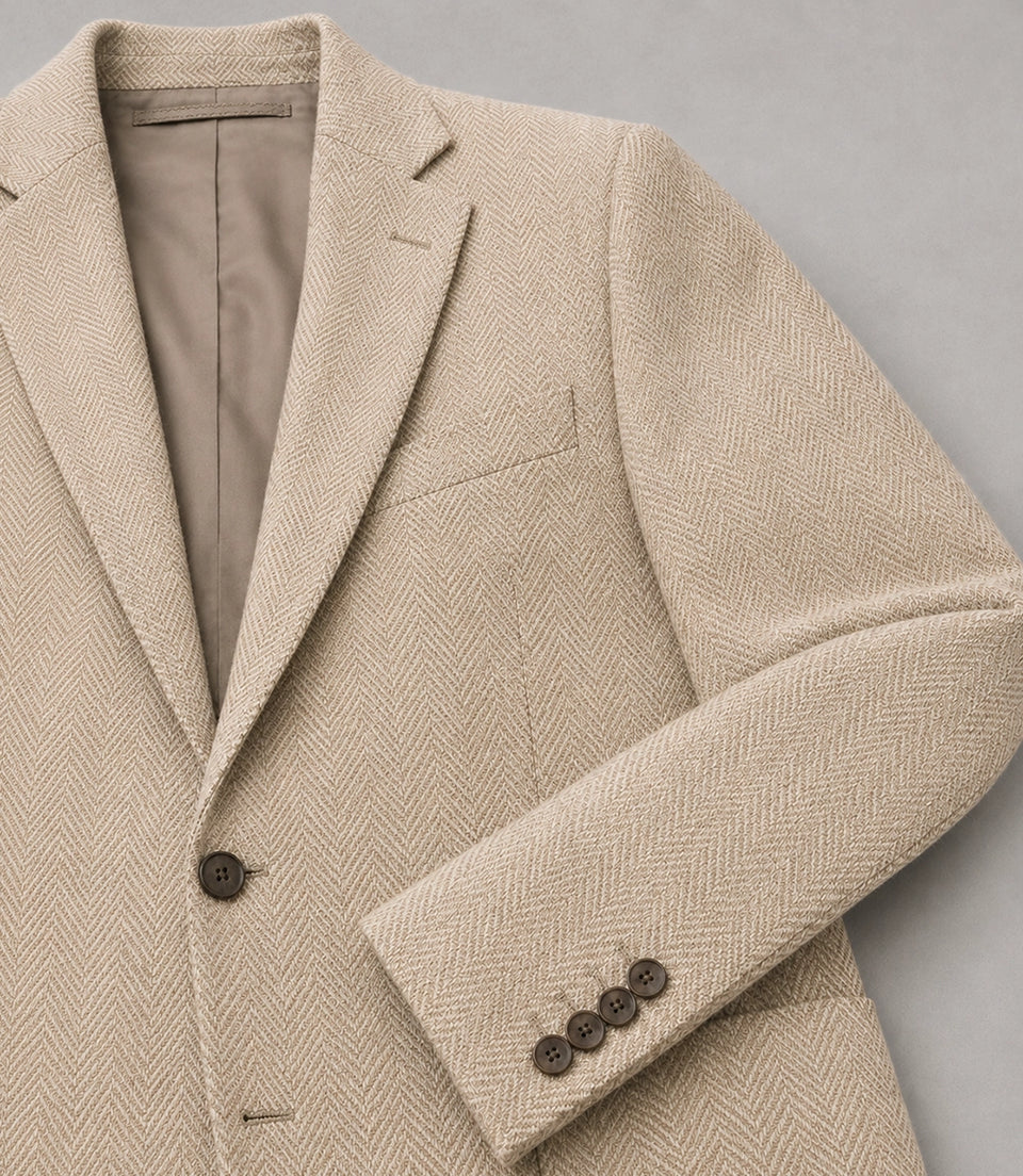 Men's Cream Herringbone Chevron Waves Suit Blazer - Suit Heritage
