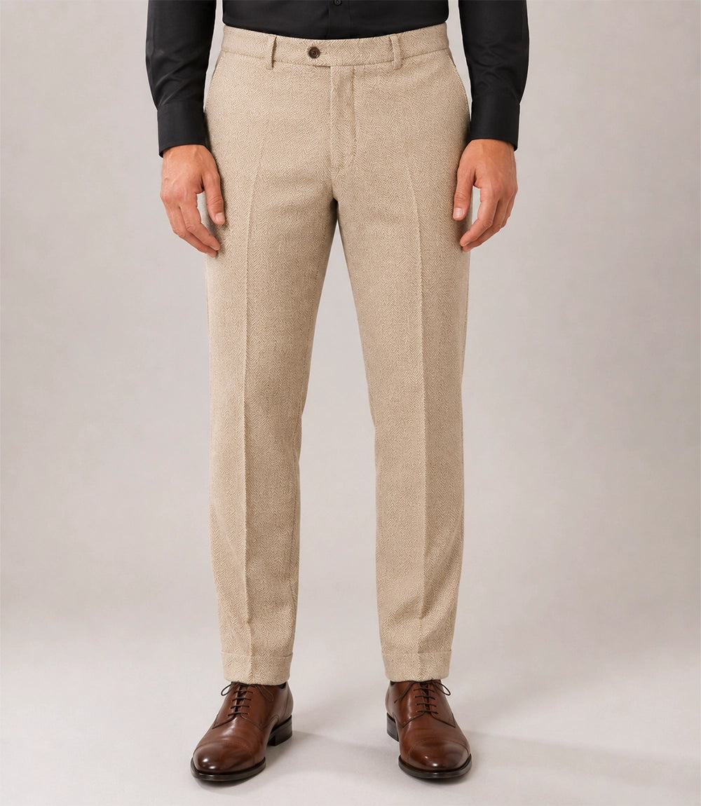 Men's Cream Herringbone Chevron Waves Suit Pant - Suit Heritage