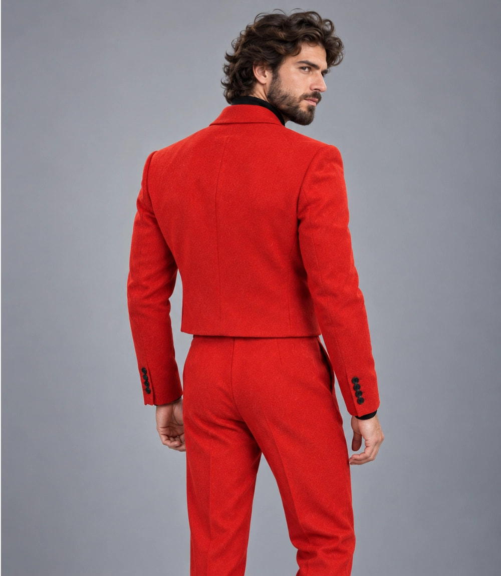 Men's Crimson Double Breasted Cropped Suit Back -  Suit Heritage