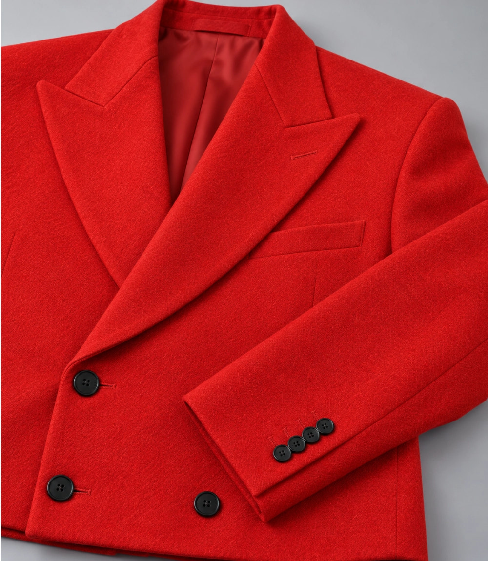 Men's Crimson Double Breasted Cropped Suit Fabric -  Suit Heritage
