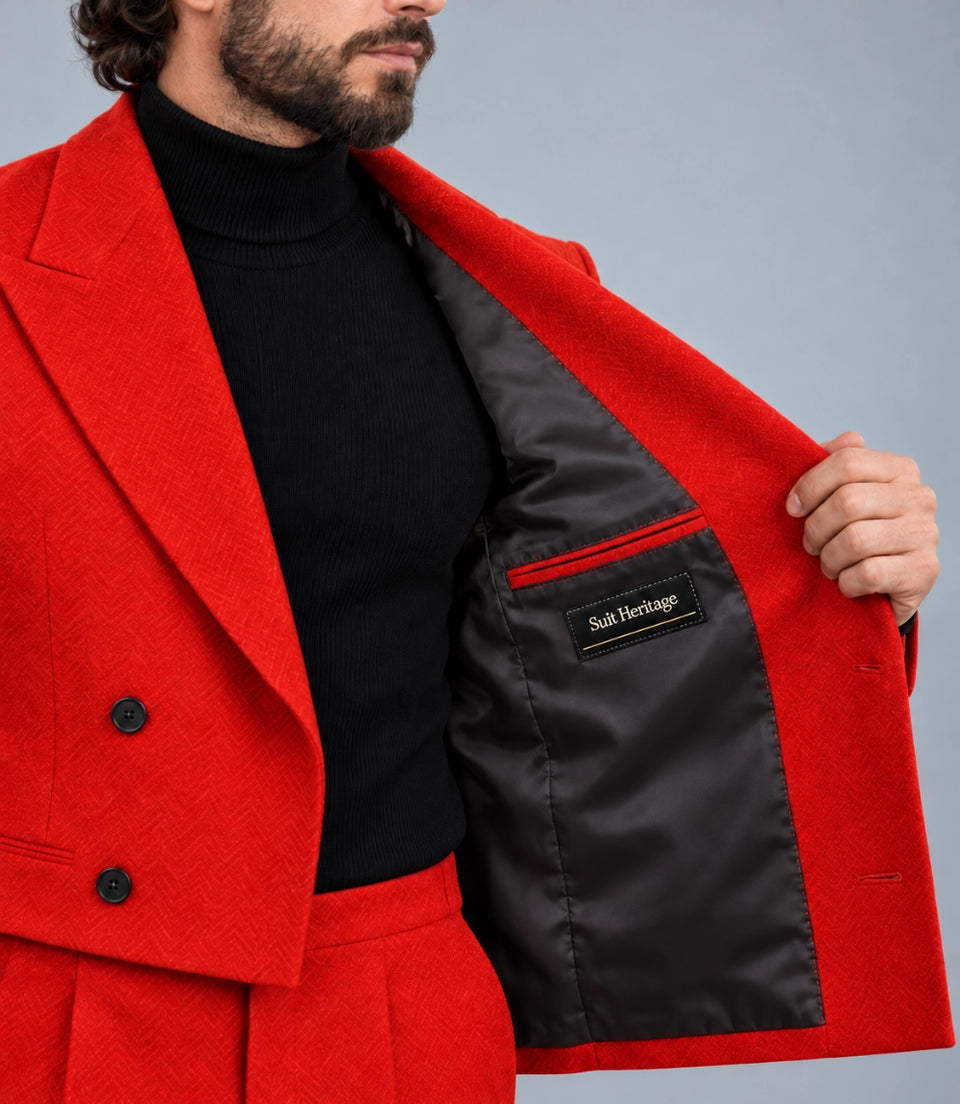 Men's Crimson Double Breasted Cropped Suit Inner  -  Suit Heritage