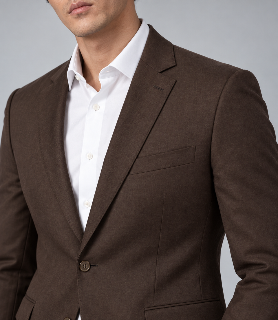 Men's Dark Brown Cotton Suit Closeup -  Suit Heritage