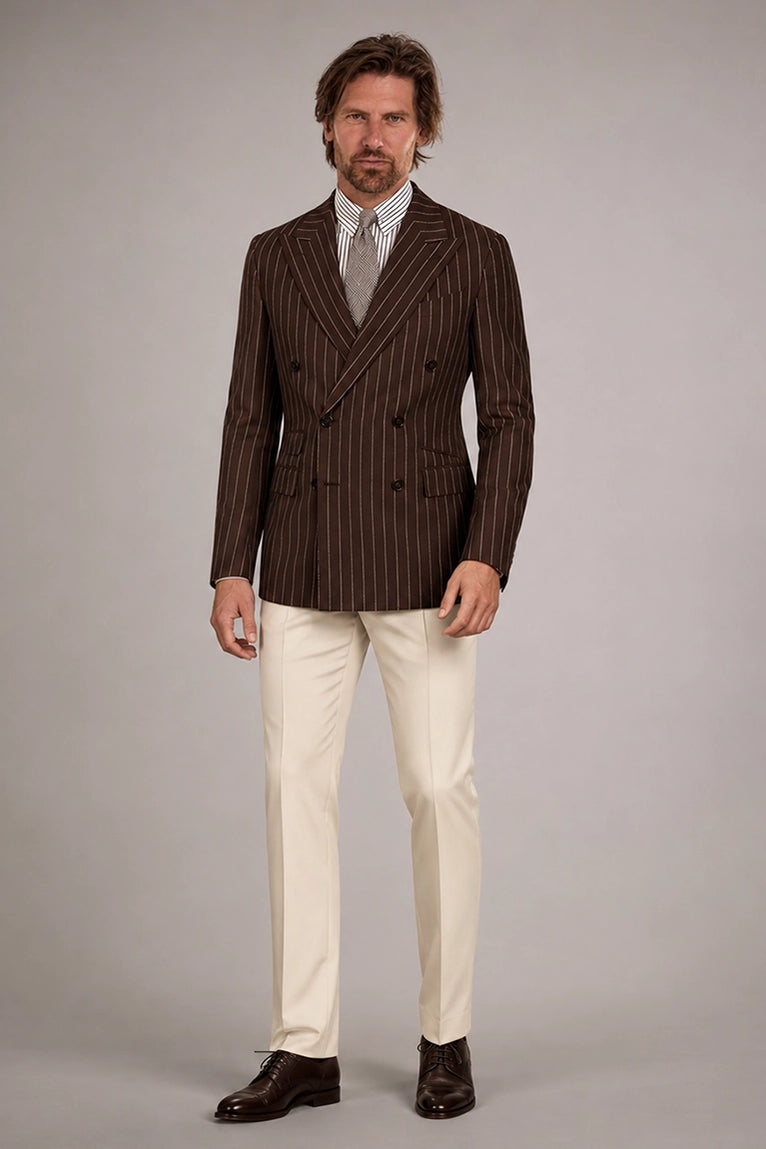 Men's Dark Brown Pinstripe Double Breasted Suit - Suit Heritage
