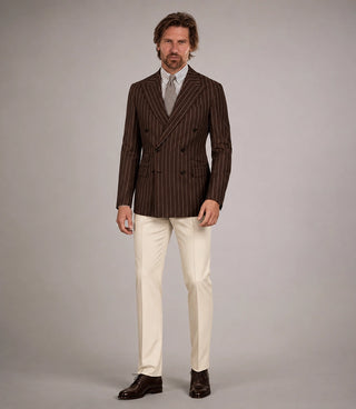Men's Dark Brown Pinstripe Double Breasted Suit - Suit Heritage