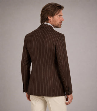 Men's Dark Brown Pinstripe Double Breasted Suit Back - Suit Heritage