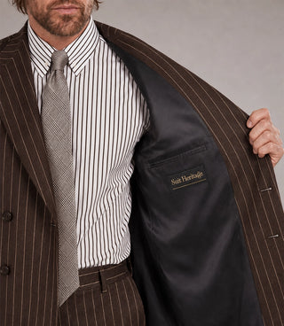Men's Dark Brown Pinstripe Double Breasted Suit Inner  Suit Heritage