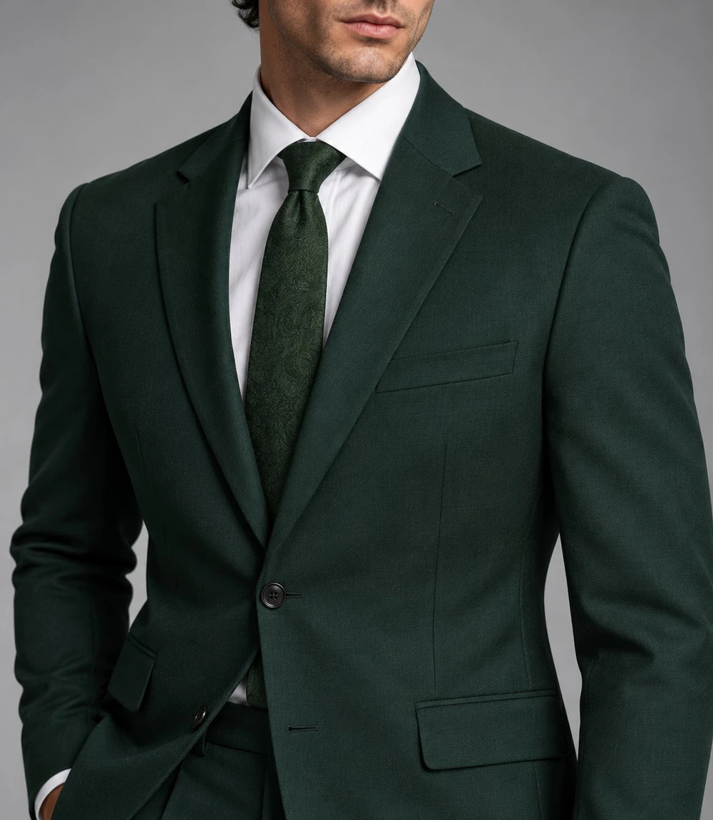 Men's Dark Green Single Breated Suit Closeup  -  Suit Heritage