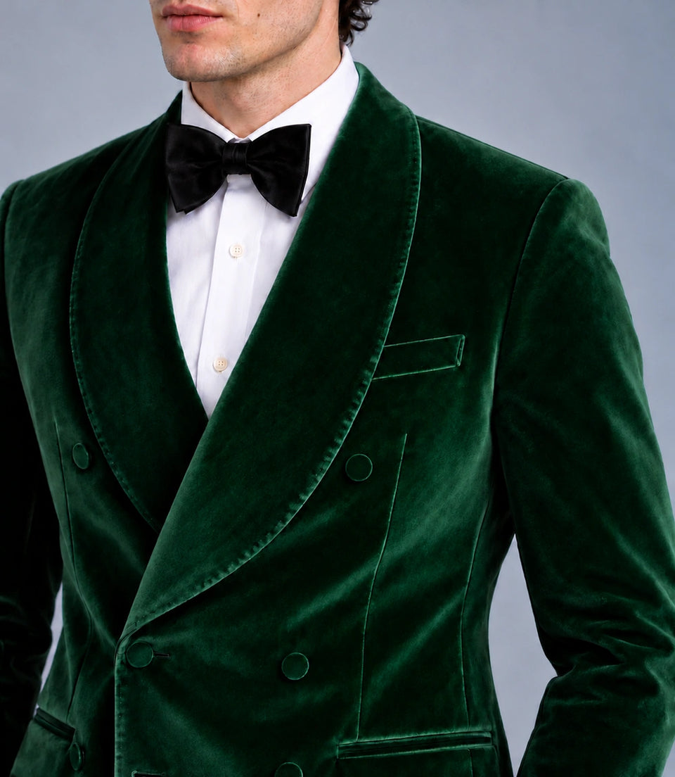 Men's Dark Green Velvet Tuxedo Closeup  -  Suit Heritage