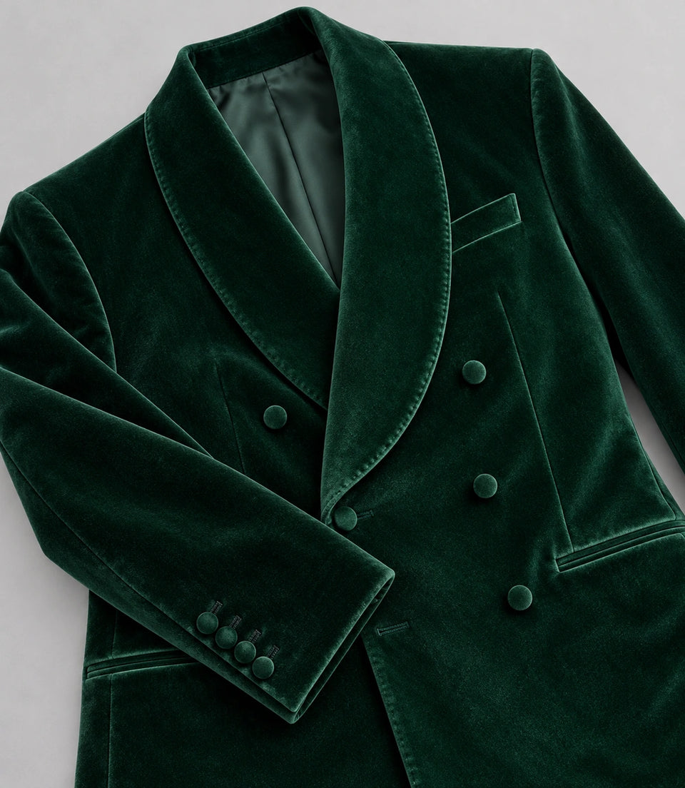 Men's Dark Green Velvet Tuxedo Fabric   -  Suit Heritage