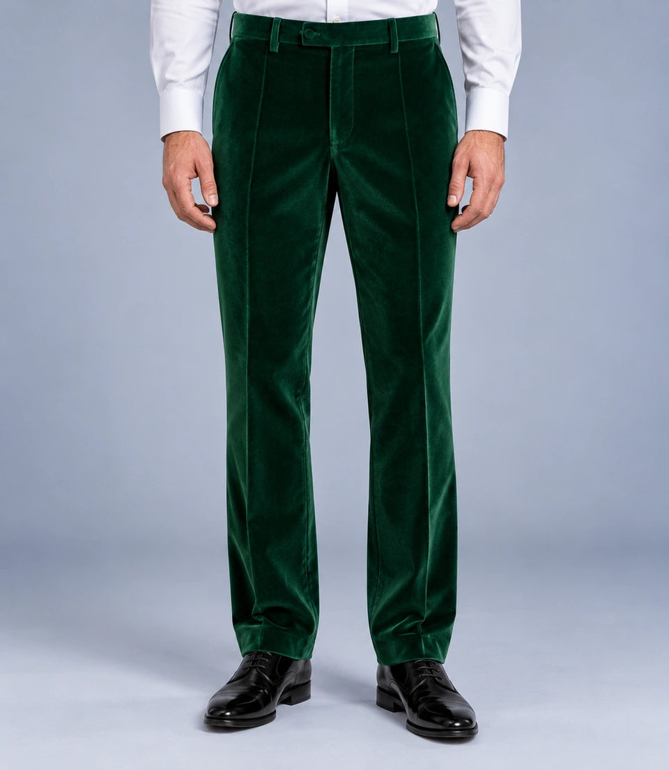 Men's Dark Green Velvet Tuxedo Pant  -  Suit Heritage