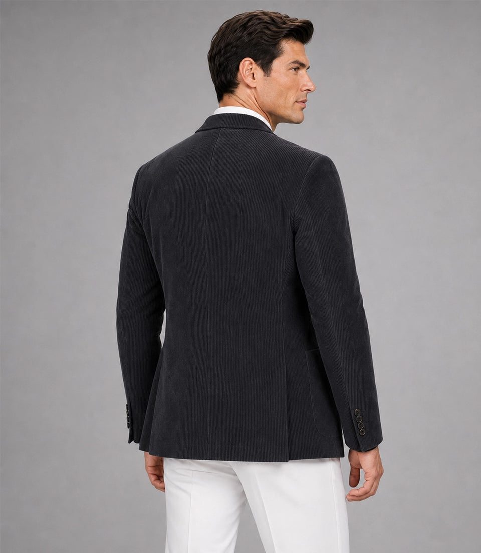 Men's Dark Grey Corduroy 2 Piece Suit Back - Suit Heritage