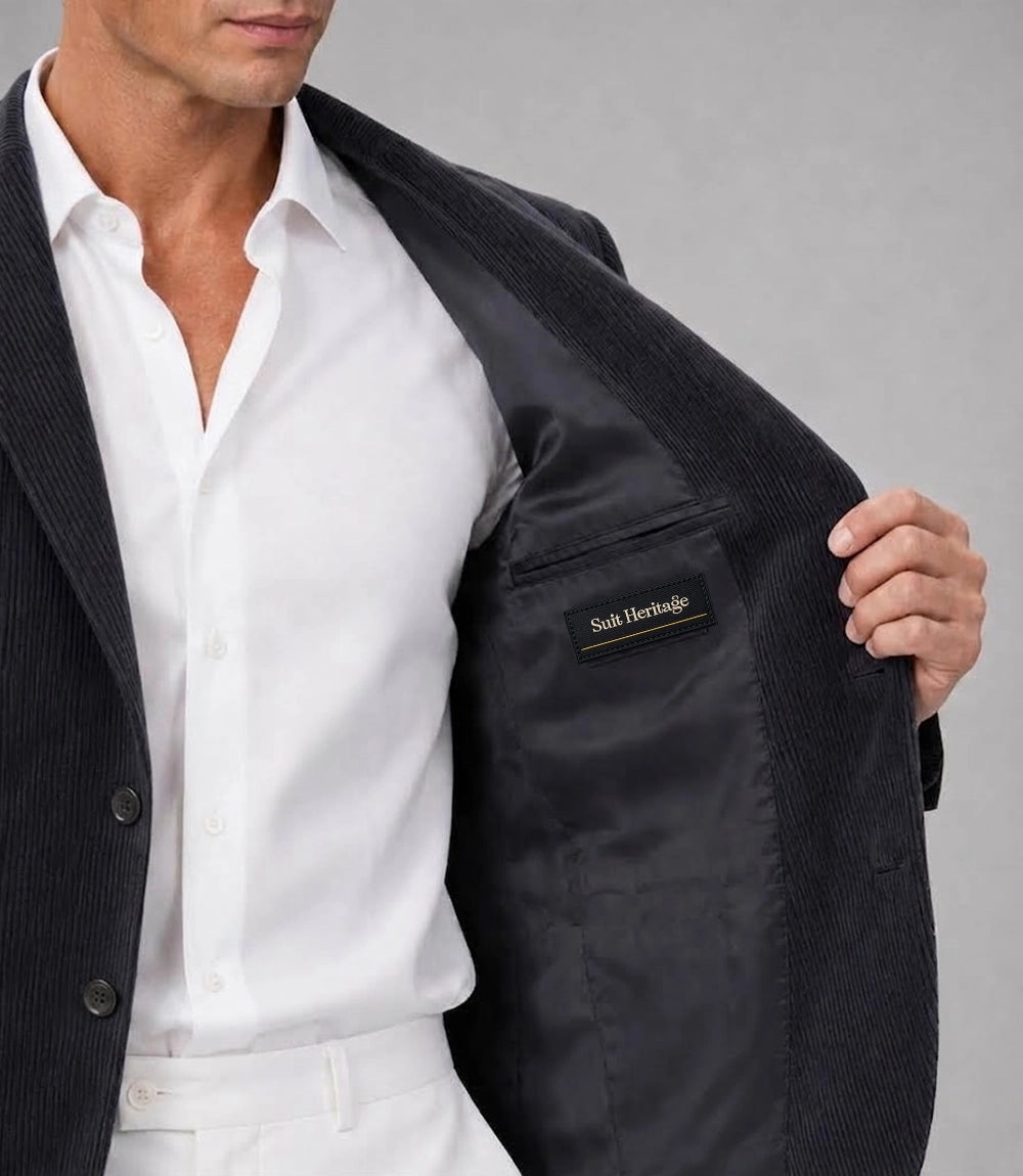 Men's Dark Grey Corduroy 2 Piece Suit Inner - Suit Heritage