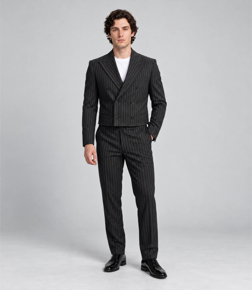 Men's Double Breasted Pinstripe Cropped Suit -  Suit Heritage