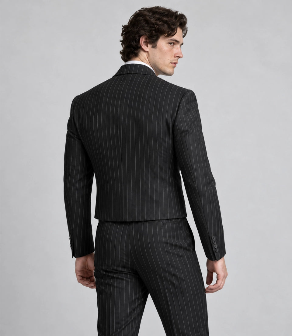 Men's Double Breasted Pinstripe Cropped Suit Back -  Suit Heritage